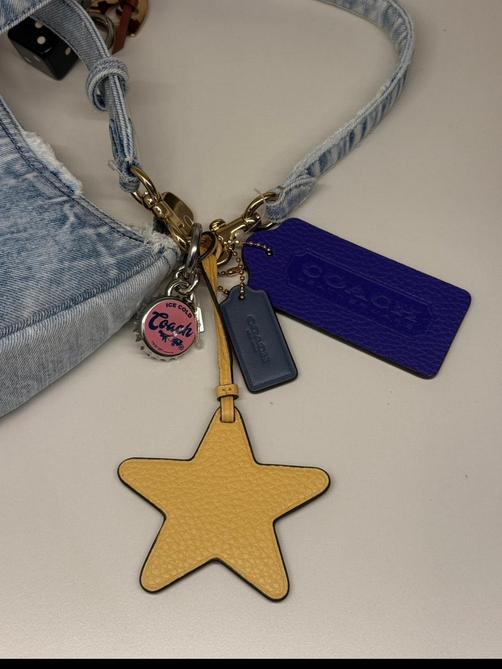COACH Denim Mini Shoulder Bag with Charm Accents - Blue - Picture 3 of 7